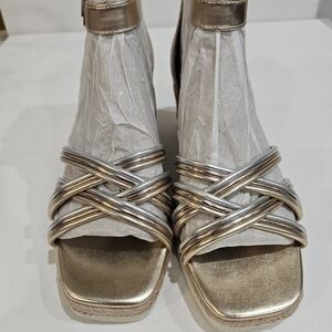Vince Camuto Elegant Tri Colored Metallic Women's Wedge Sandals